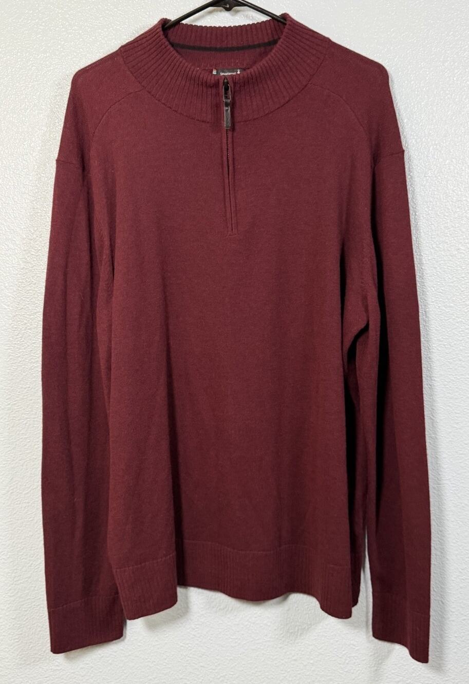 Smartwool Sweater Burgundy Quarter Zip Merino Wool Blend Pullover Mens Size XL